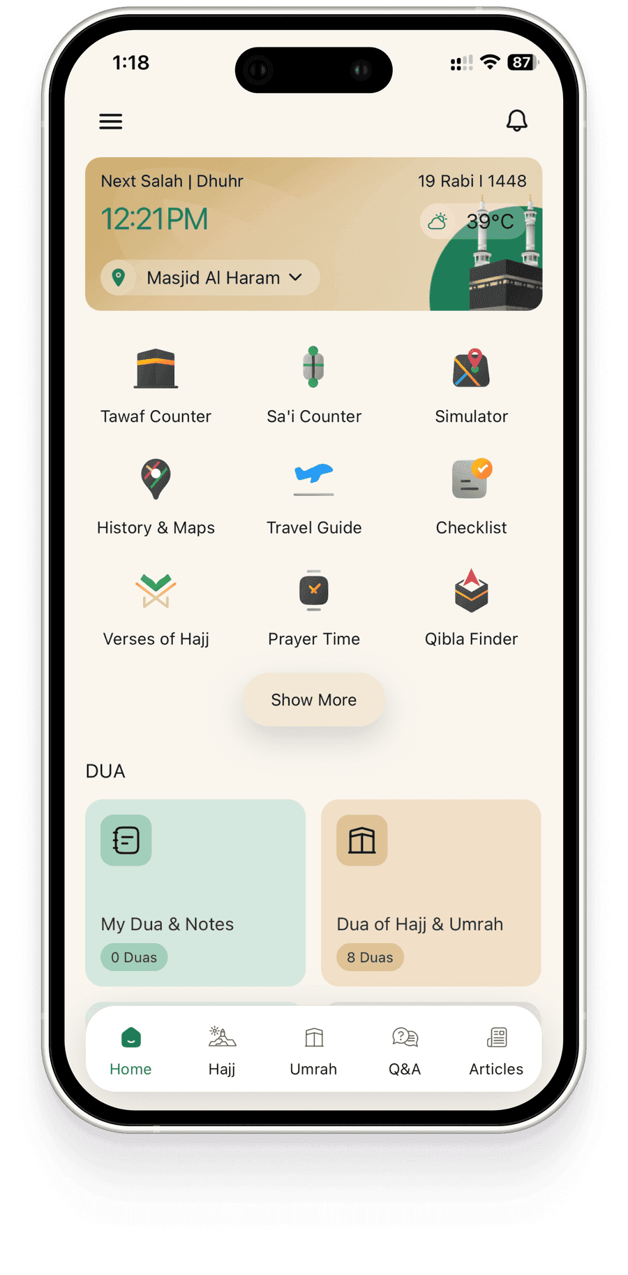 The Hajj & Umrah app shown on three phones